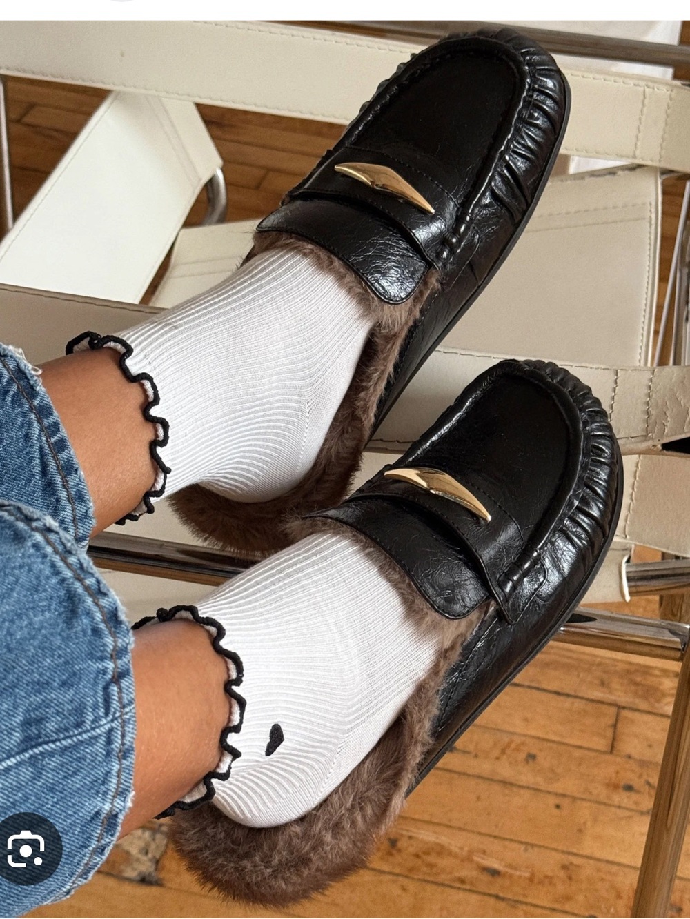 Dolce Vita Black Loafers with Brown Plush Trim